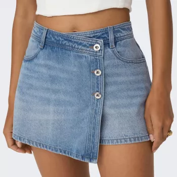 Only Light Blue Cotton Shorts: Button-Front + Pockets