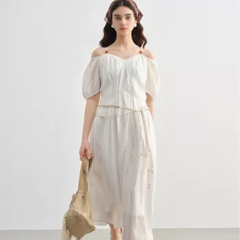 Plus-Size French A-Line Puff Sleeve Dress for Summer Style